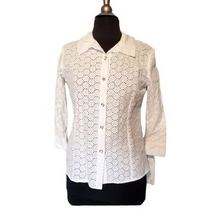Birch Hill Shirt Top White Eyelet Top Size Small New
